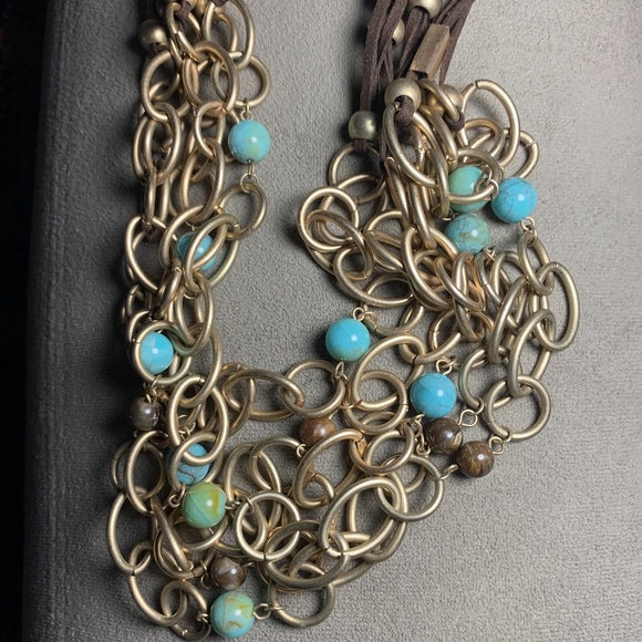 Gorgeous Boho Charming Charlie Suede & Turquoise Bead Statement Necklace - Picture 11 of 12